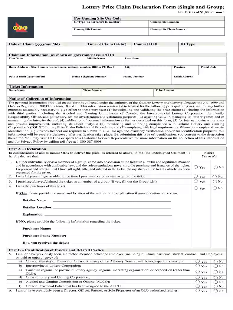 olg claim form Preview on Page 1