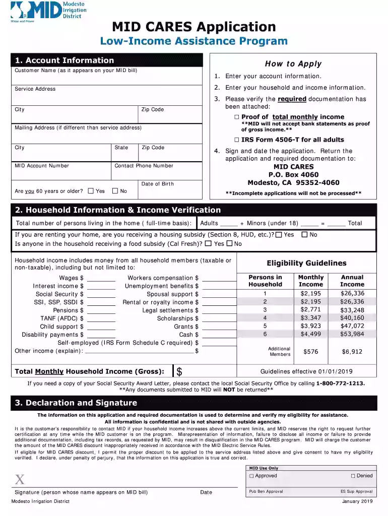 MID CARES Application - Modesto Irrigation District Preview on Page 1