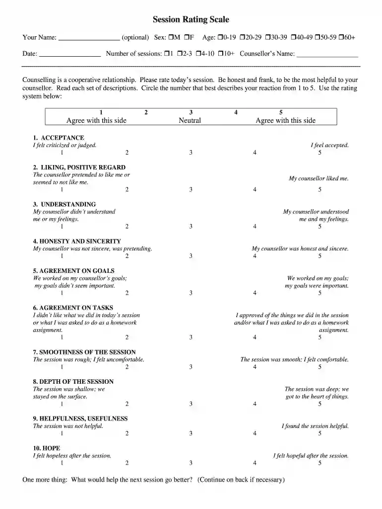 The Session Rating Scale Manual - Dr Lynn Johnson Preview on Page 1