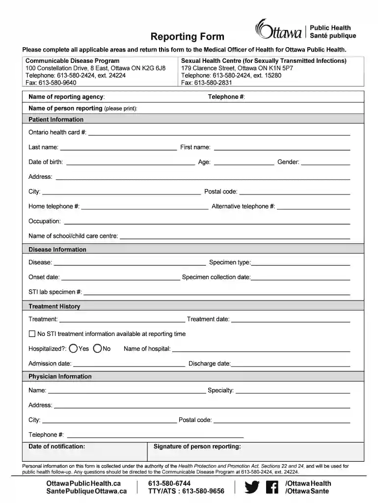 Reporting a communicable disease - Ottawa Public Health Preview on Page 1