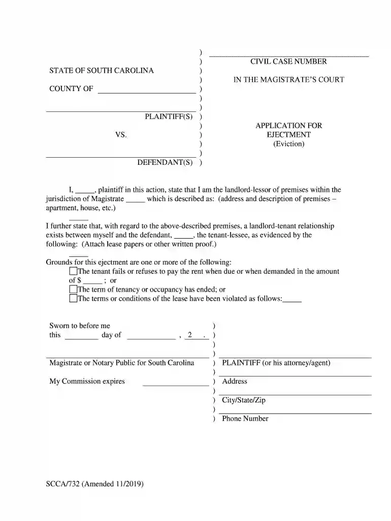 STATE OF SOUTH CARLINA ) COUNTY OF ) IN THE MAGISTRATES Preview on Page 1