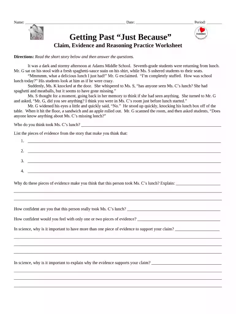 claim evidence reasoning worksheet Preview on Page 1