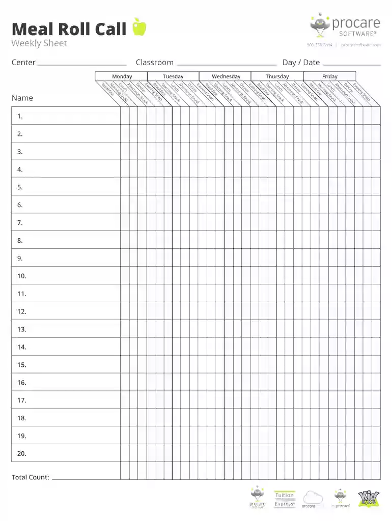 child-care-formsweekly-meal-roll-call-sheet Preview on Page 1