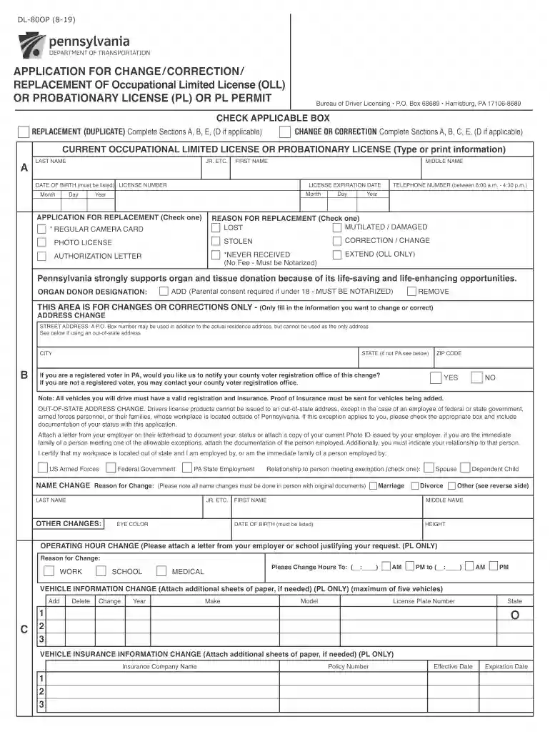 APPLICATION FOR CHANGE CORRECTION - dot state pa us Preview on Page 1