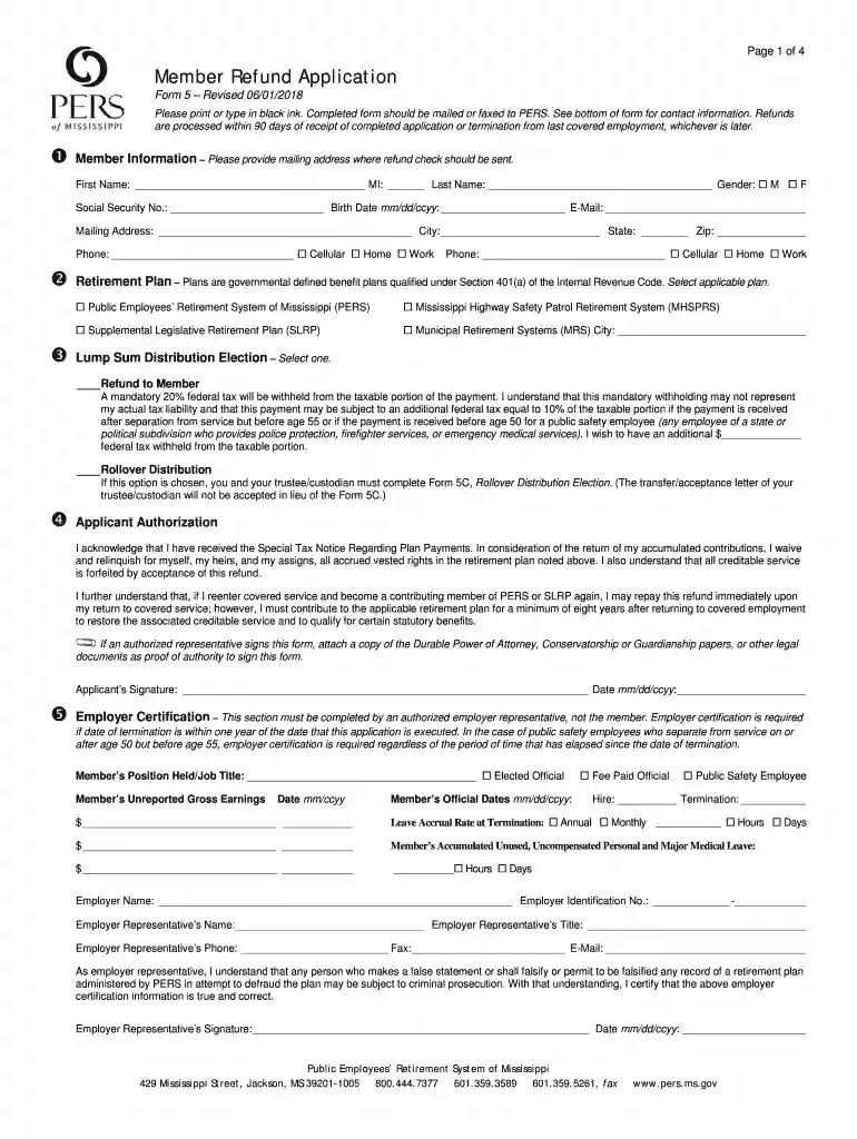 pers refund form Preview on Page 1
