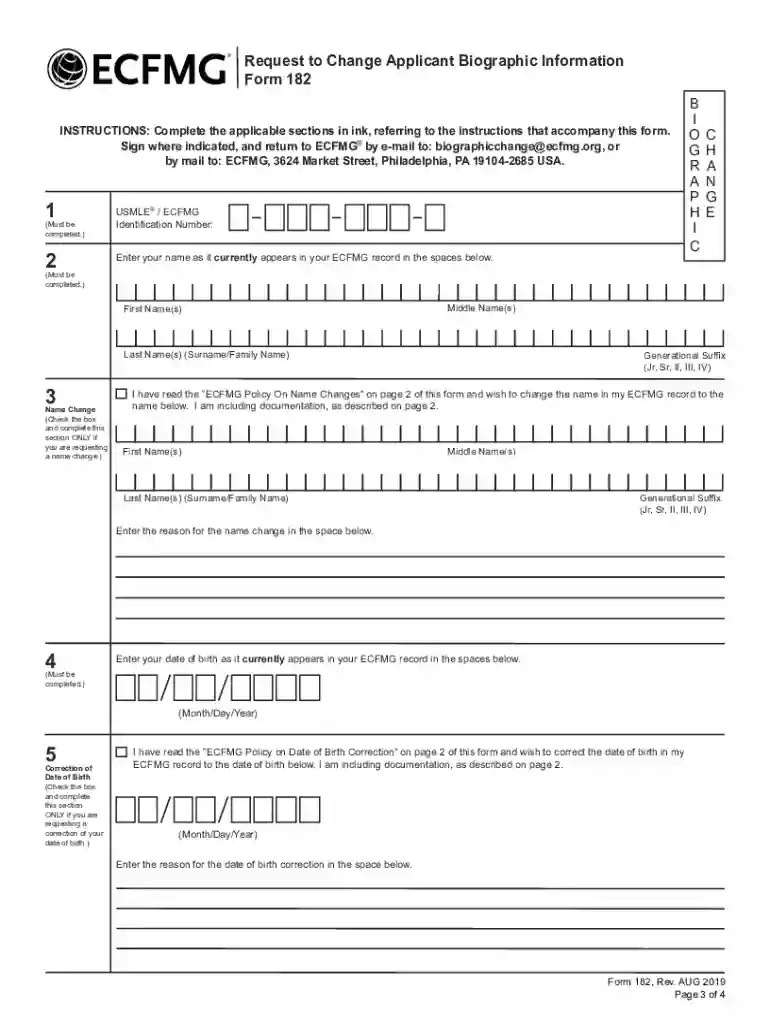 form 182 ecfmg Preview on Page 1