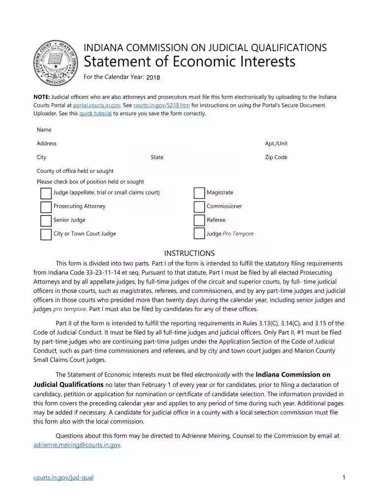 Statement of Economic Interests for Judges and - IN Preview on Page 1