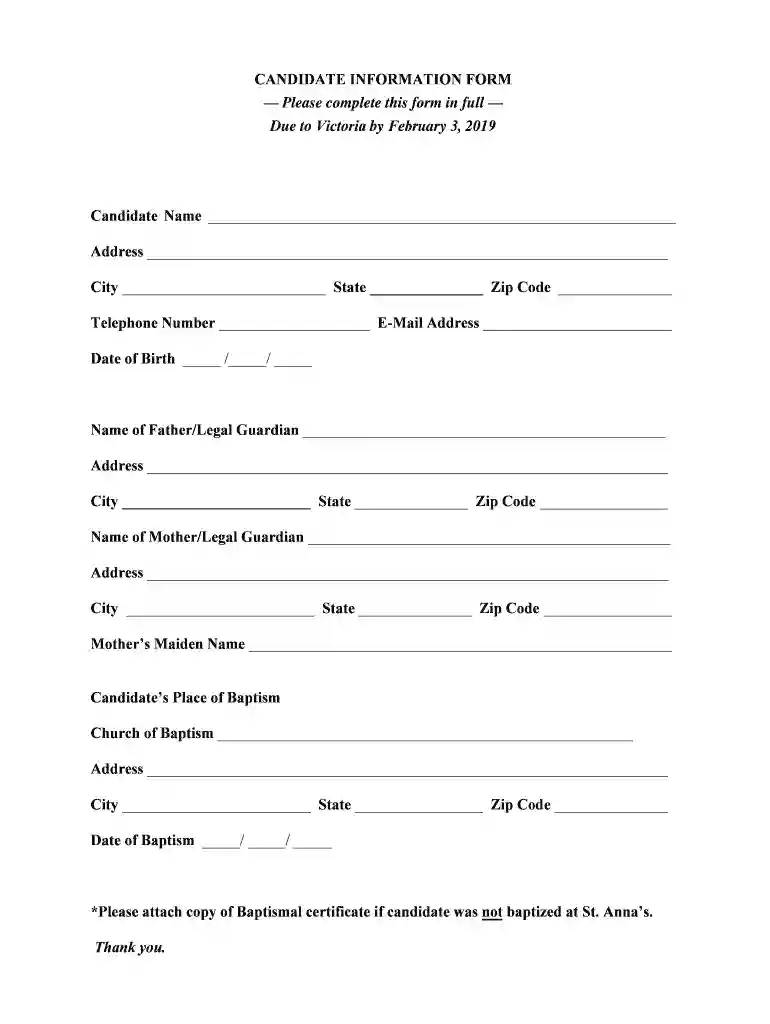 CANDIDATE INFORMATION FORM doc Preview on Page 1