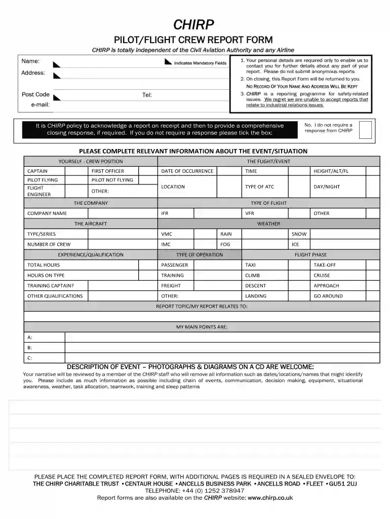 PILOT FLIGHT CREW REPORT FORM Preview on Page 1