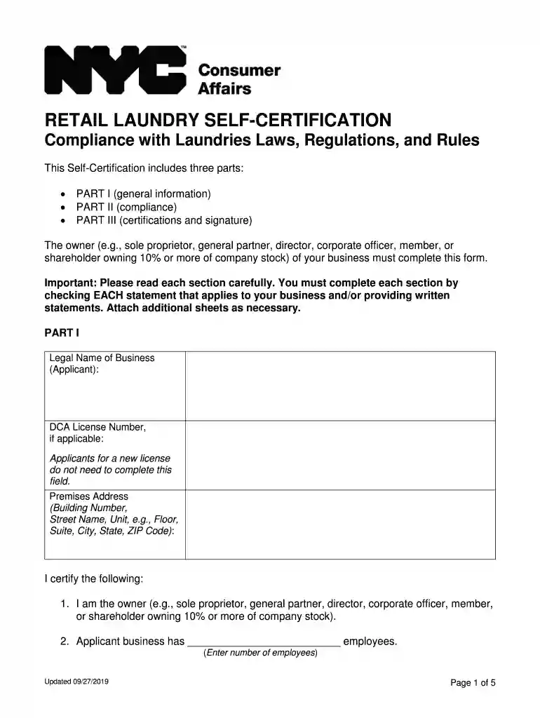Fillable Online Retail Laundry Self-Certification - NYC.gov Fax ... Preview on Page 1
