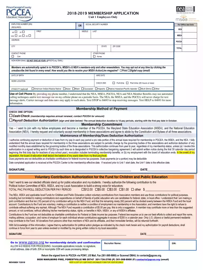 Join PGCEA-Membership Application Preview on Page 1
