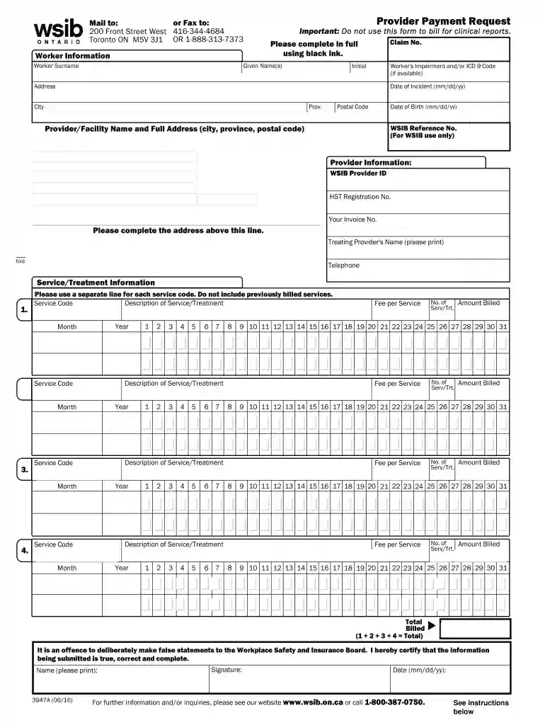 wsib provider payment request form Preview on Page 1