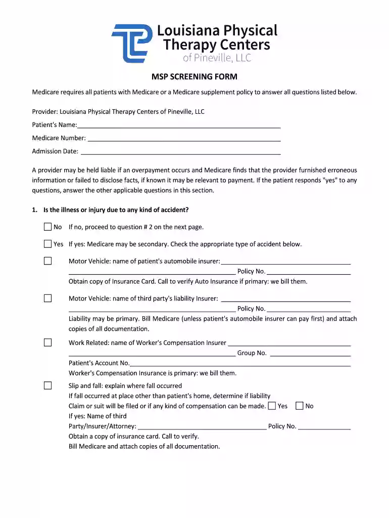 Medicare requires all patients with Medicare or a Medicare supplement policy to answer all questions Preview on Page 1