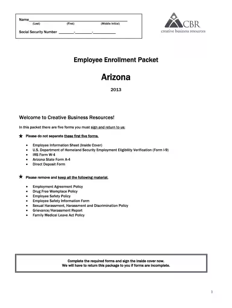 AZ-New Employee Packet-2013-English - CBRI Preview on Page 1