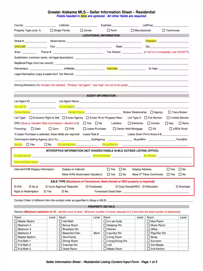 seller information sheet Preview on Page 1