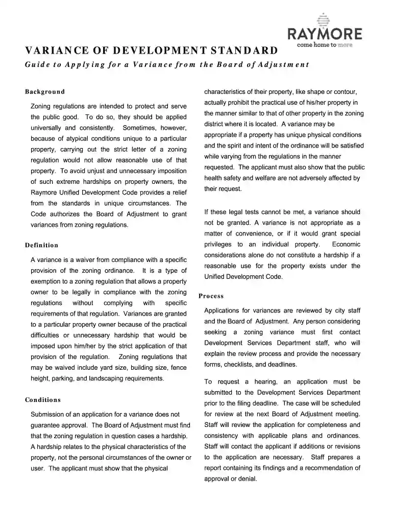 variance and hardship handout - City of Sioux Falls Preview on Page 1