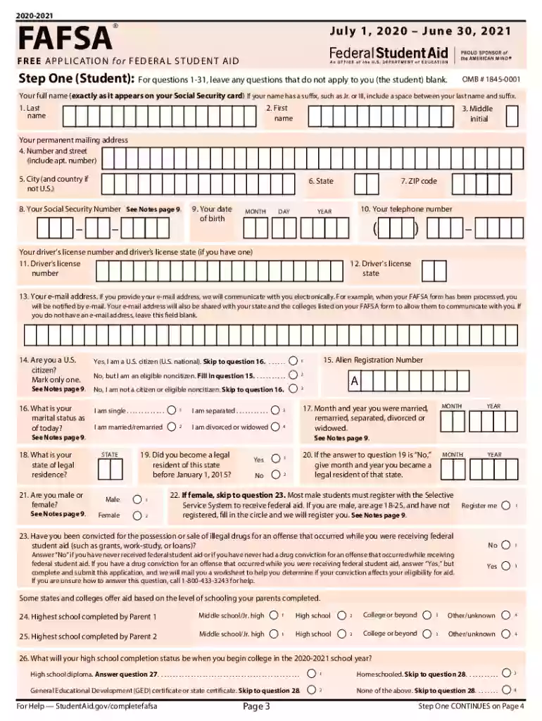 fafsa form Preview on Page 1
