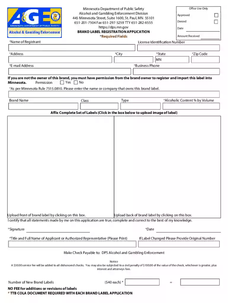 Minnesota Brand Label Registration Application Preview on Page 1