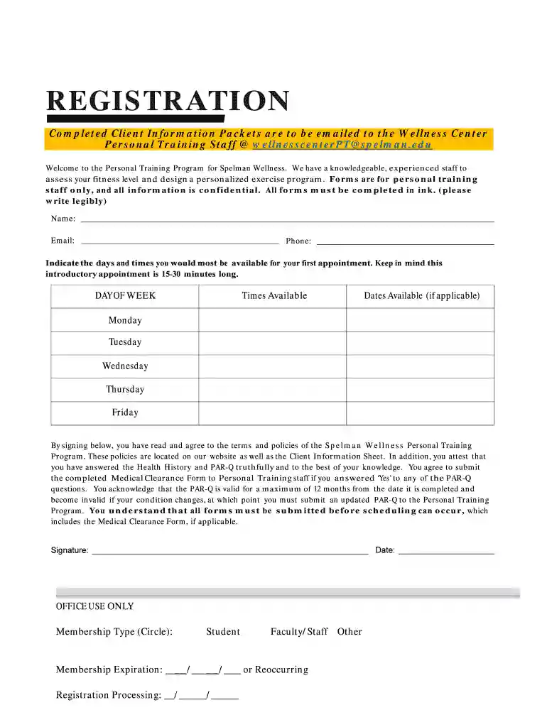 PERSONAL TRAINING CLIENT INFORMATION PACKET Preview on Page 1