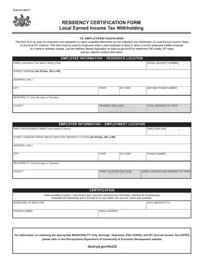 residency certification form pa Preview on Page 1
