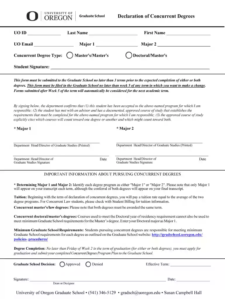 Forms - Graduate School - University of Oregon Preview on Page 1