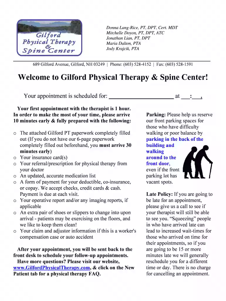 Welcome to Gilford Physical Therapy & Spine Center! Preview on Page 1