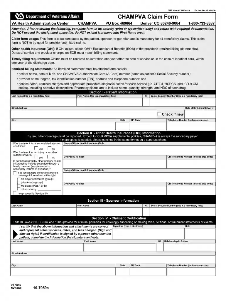 va form 10 7959a Preview on Page 1