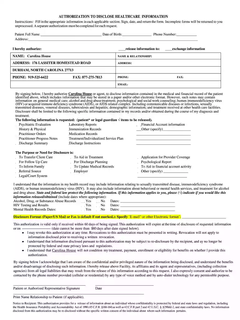 authorization to disclose healthcare information - Harbor Oaks Preview on Page 1