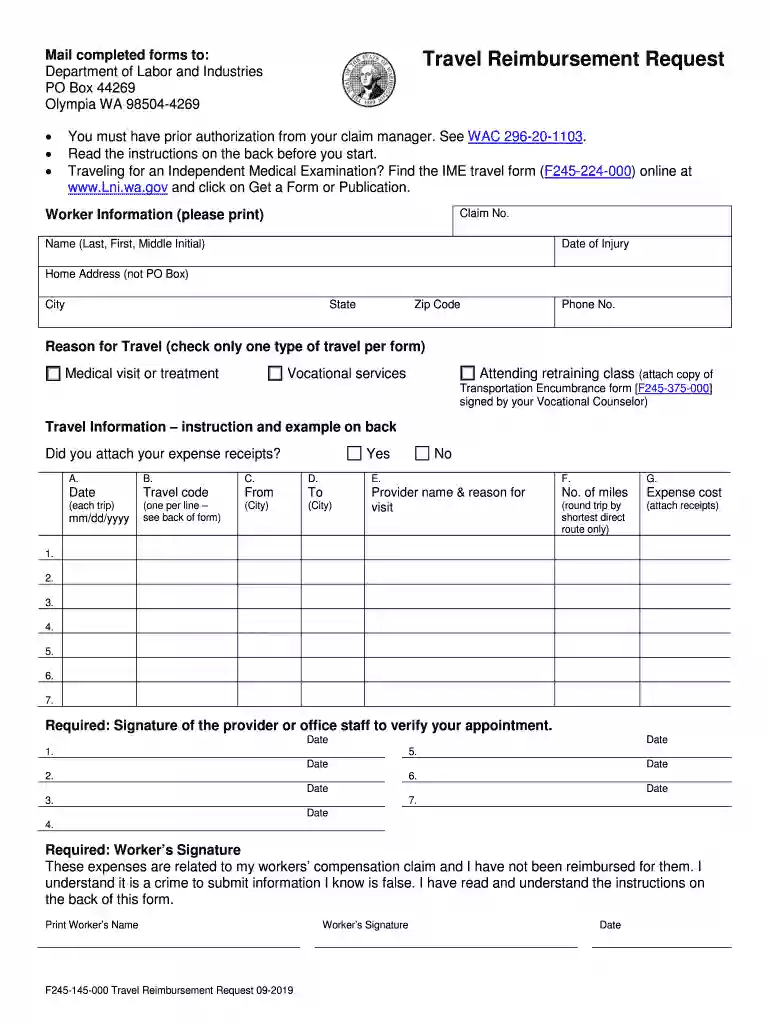 wa lni travel reimbursement form Preview on Page 1