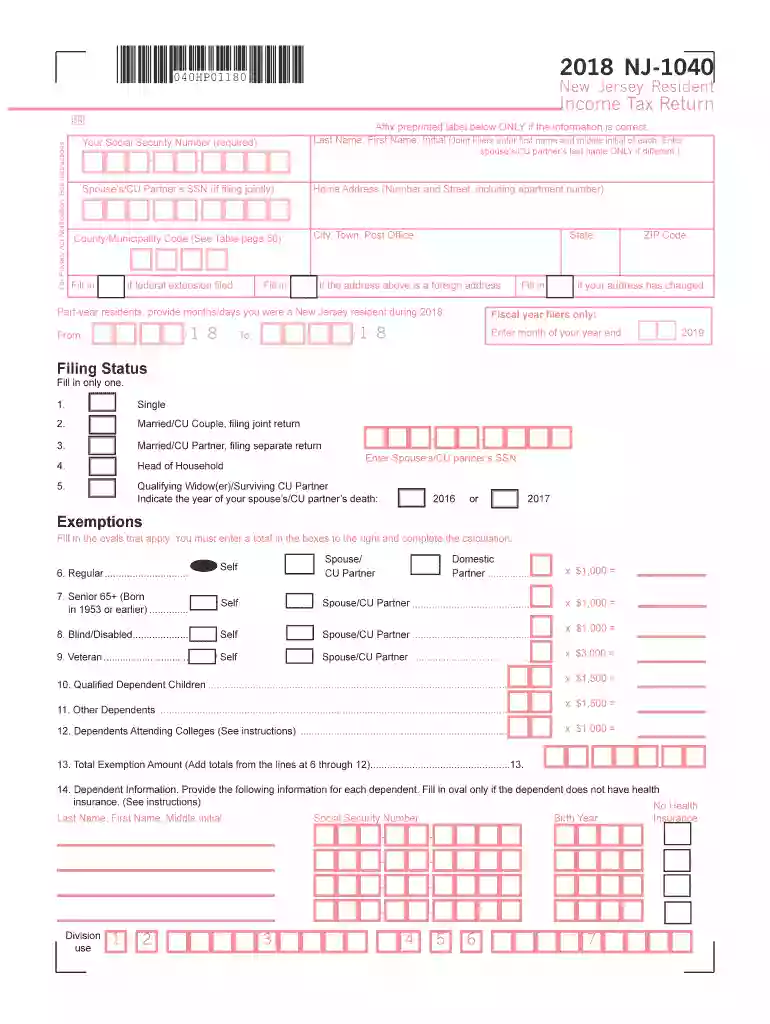 2020 nj 1040 Preview on Page 1
