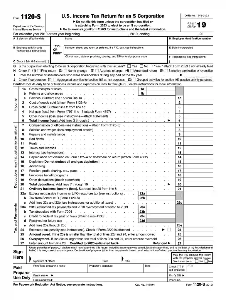 form 1120s 2019 Preview on Page 1