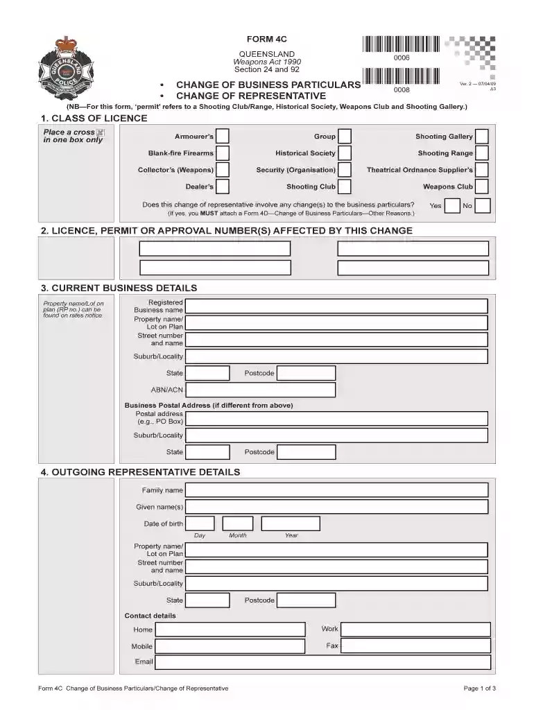 Form 4C 4D - Change of Business Particulars - Queensland Preview on Page 1