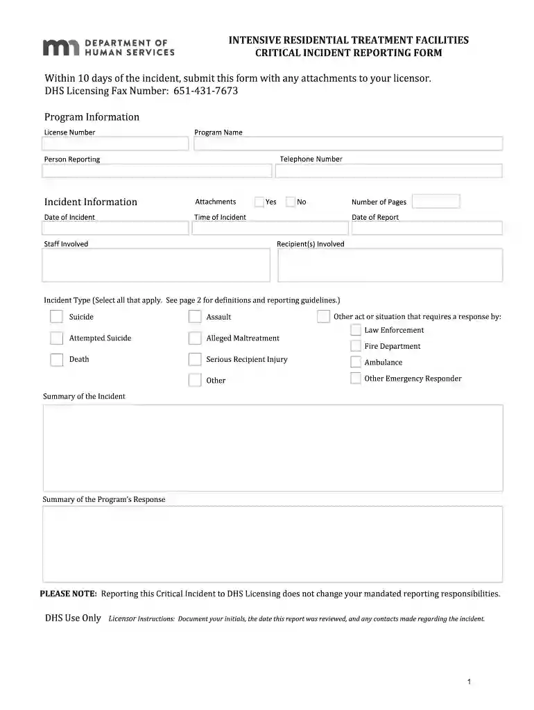 Licensing Forms - Minnesota Department of Preview on Page 1