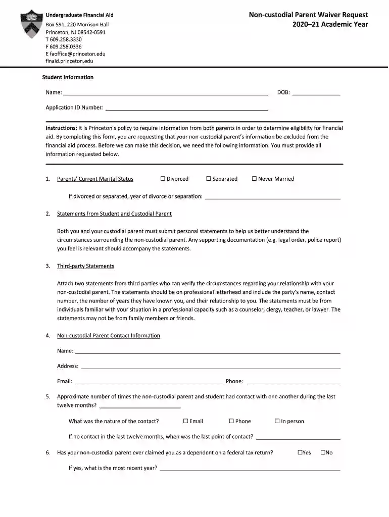 princeton non custodial parent waiver Preview on Page 1