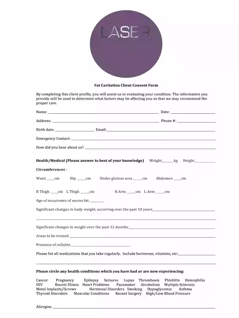 Fat Cavitation Client Consent Form By completing this client Preview on Page 1