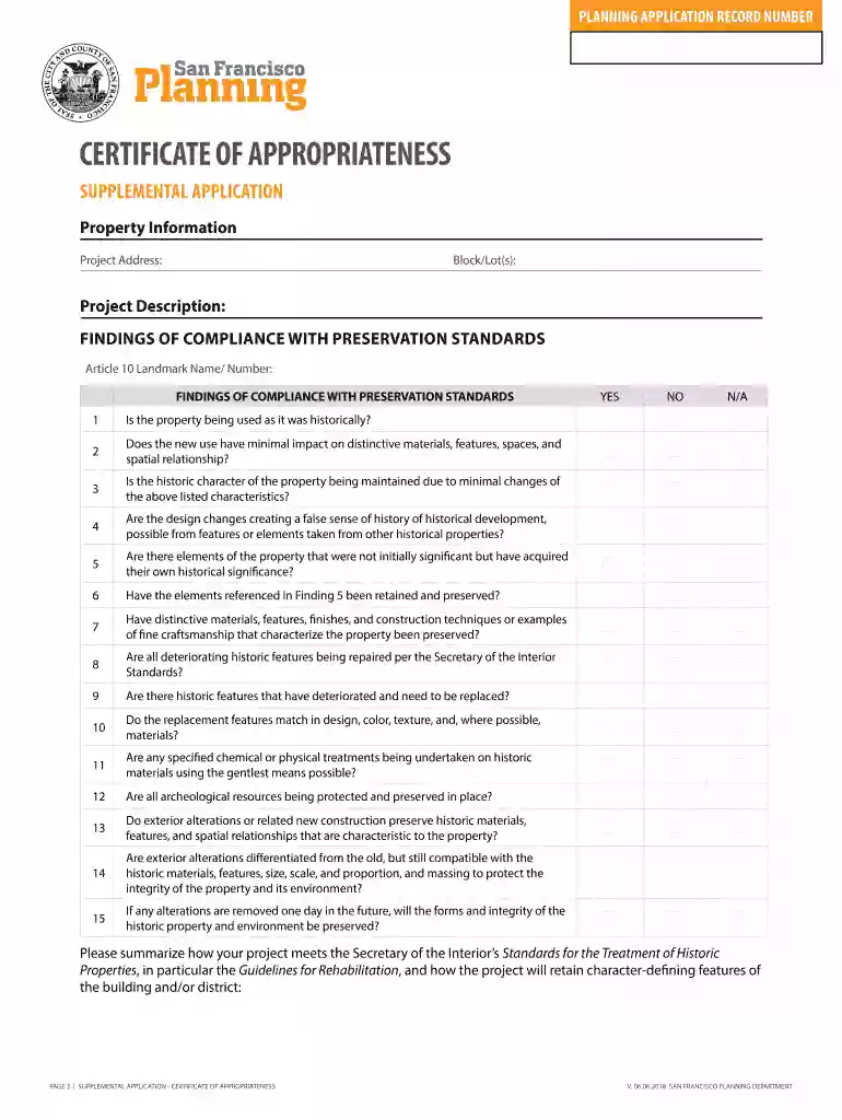 certificate of appropriateness application - San Francisco Preview on Page 1