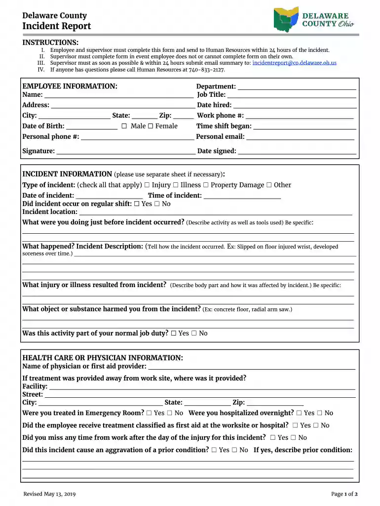 Delaware County Employee Handbook Preview on Page 1