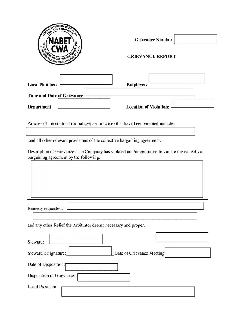 Grievance Form pdf - nabet-cwa Preview on Page 1