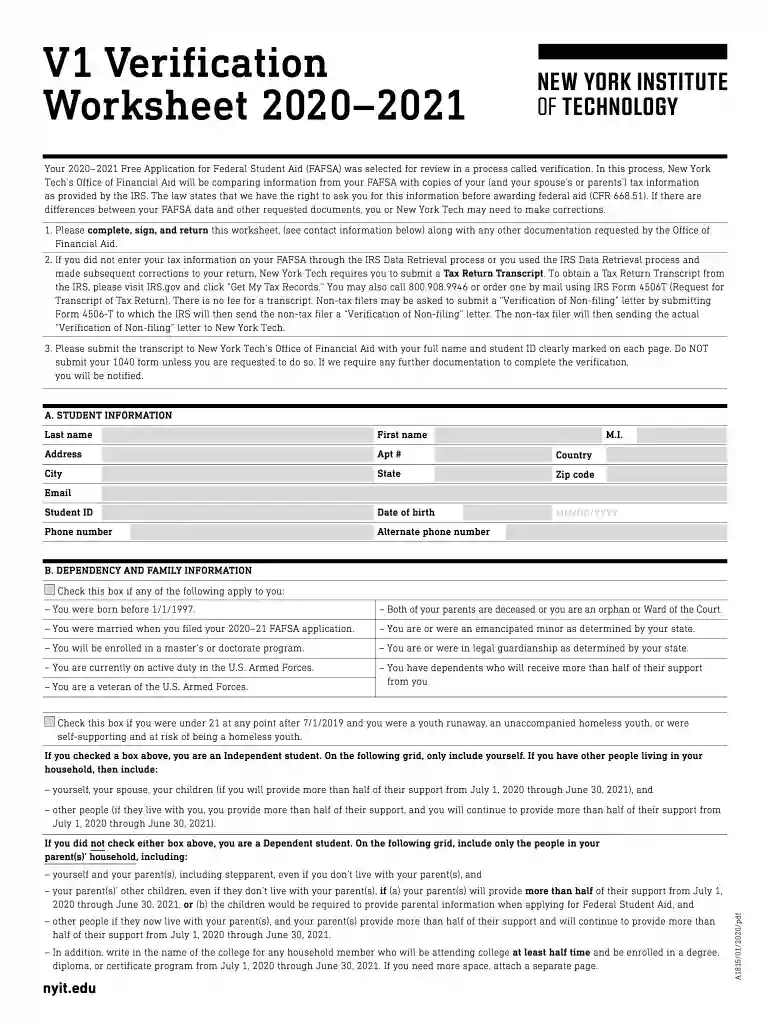 2020 v1 verification worksheet Preview on Page 1