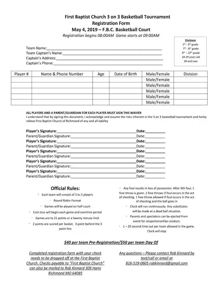 basketball tournament registration Preview on Page 1
