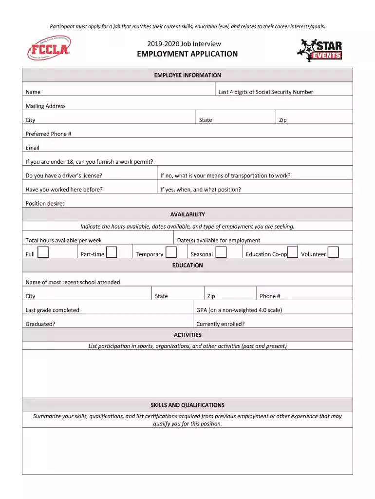 fccla job application Preview on Page 1