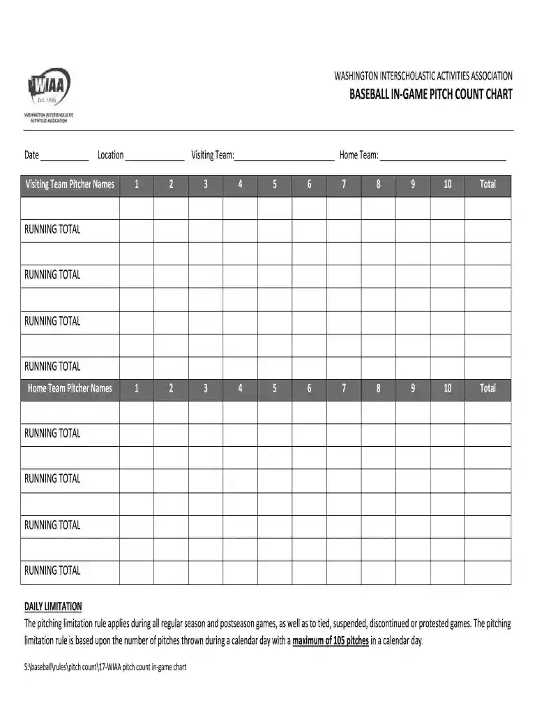 pitch count sheet Preview on Page 1