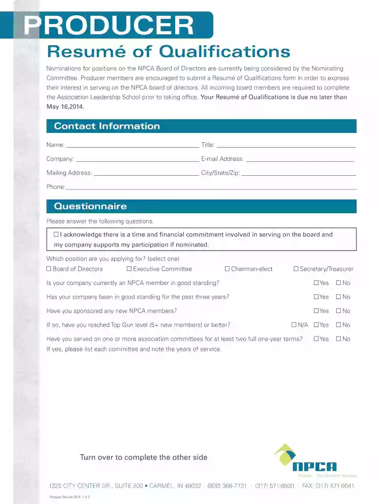 Producer Member Resume of Qualifications (Interactive PDF) - precast Preview on Page 1
