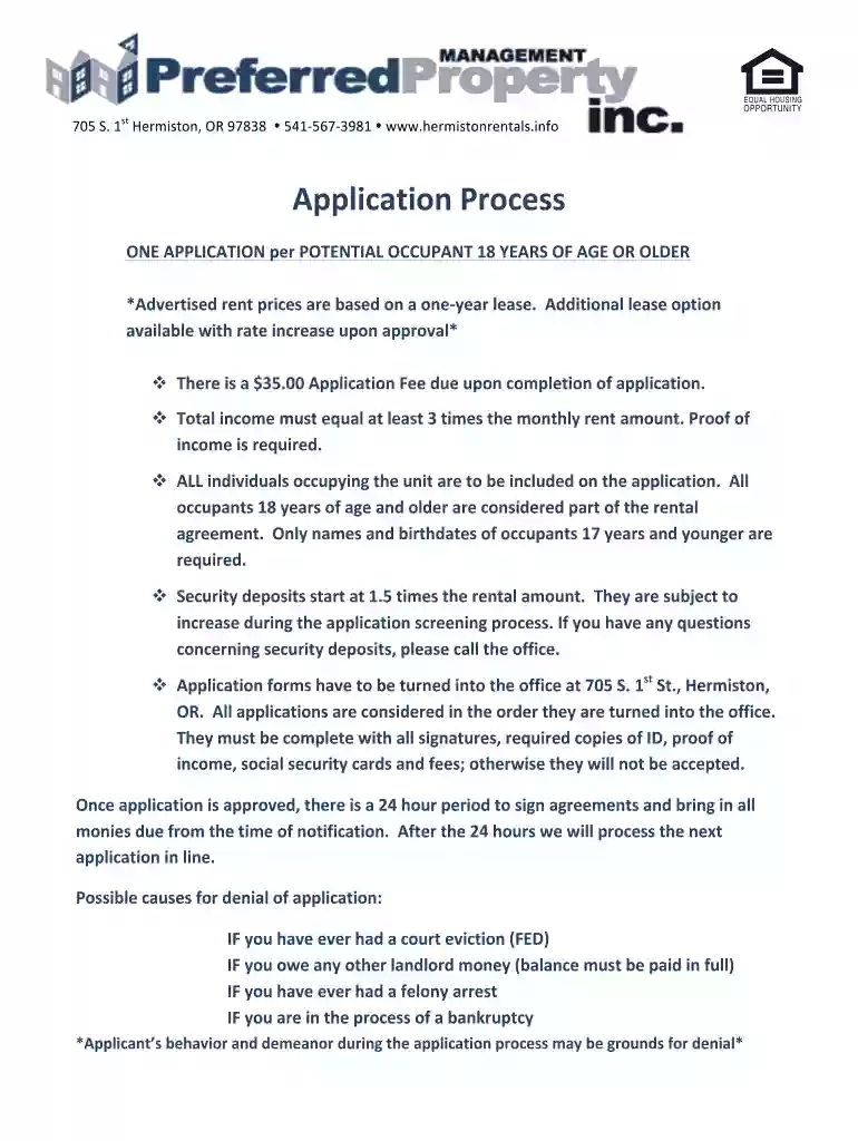 Application Process - Hermiston Rentals Preview on Page 1