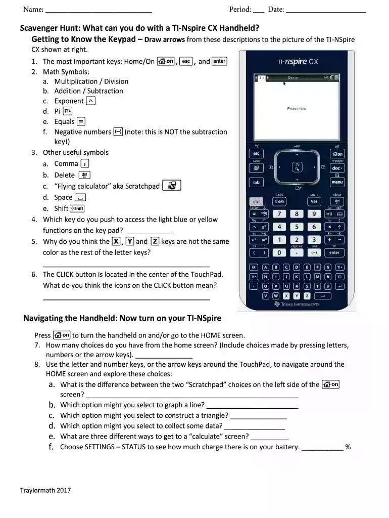 ti nspire cx scavenger hunt Preview on Page 1