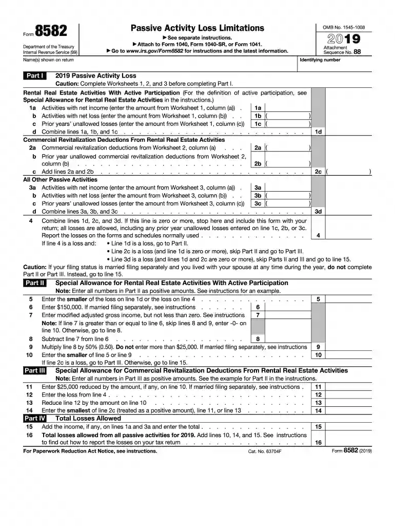 form 8582 Preview on Page 1