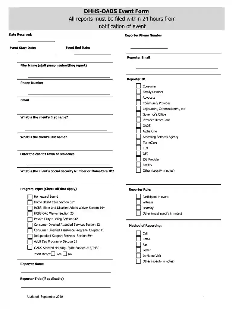 DHHS-OADS Event Form Preview on Page 1
