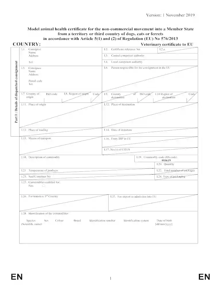 model animal health certificate for the non commercial movement pdf Preview on Page 1