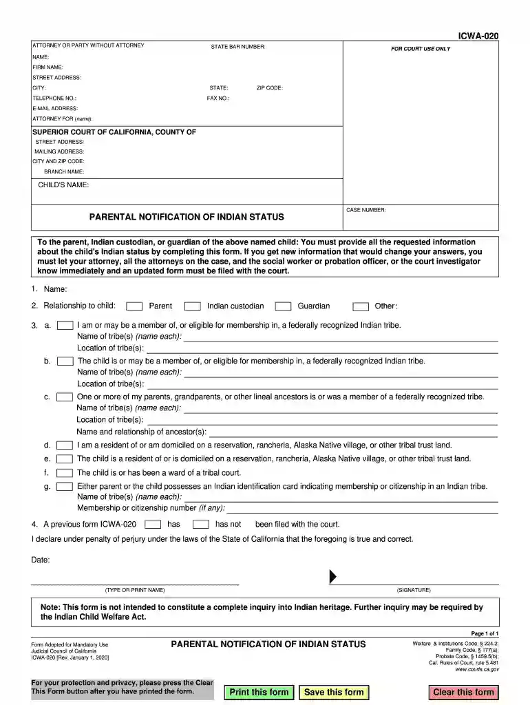 icwa form 2023 Preview on Page 1