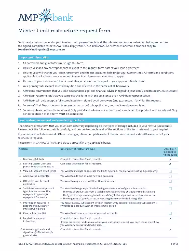 Fillable Online Master Limit restructure request form ... Preview on Page 1